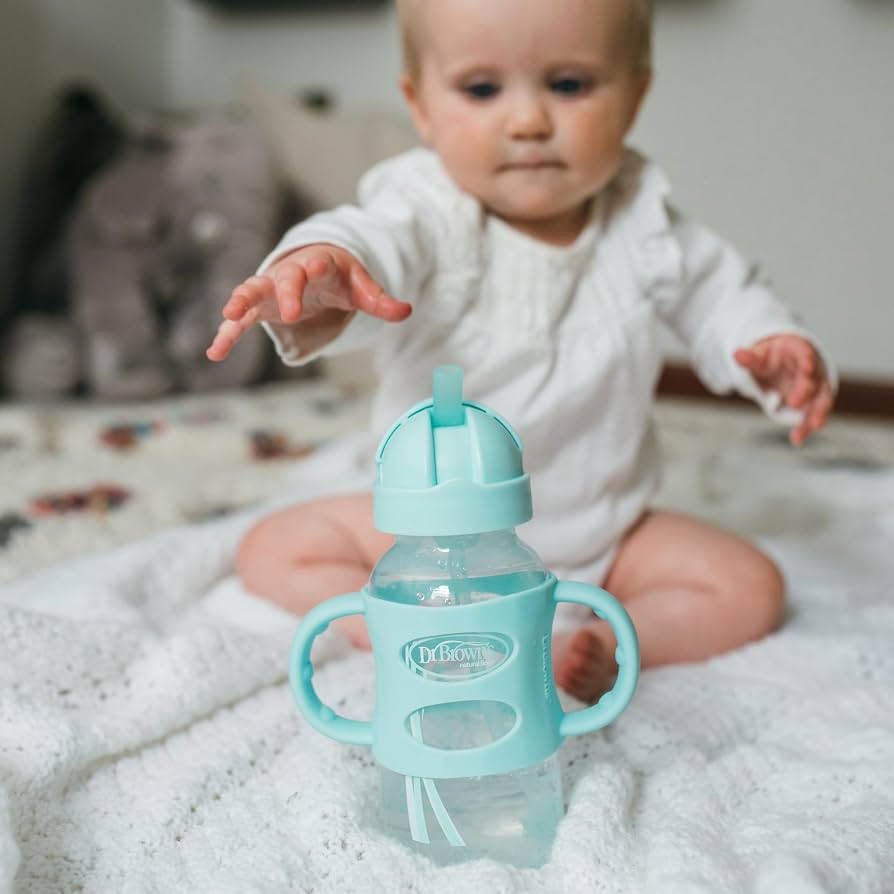 Dr Brown Wide-Neck Straw  Bottles With Silicon Handle 