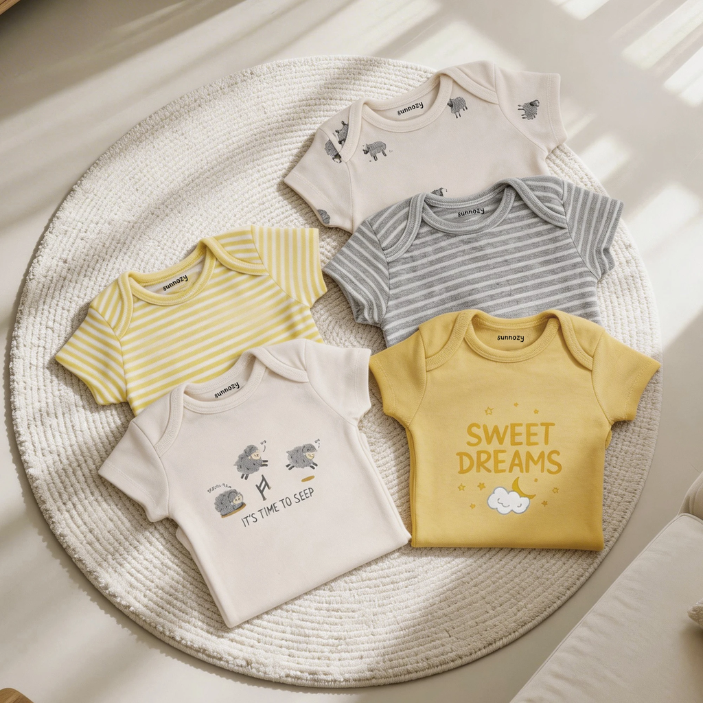 Sunnozy 5pcs Set Girls Bodysuit Short Sleeves