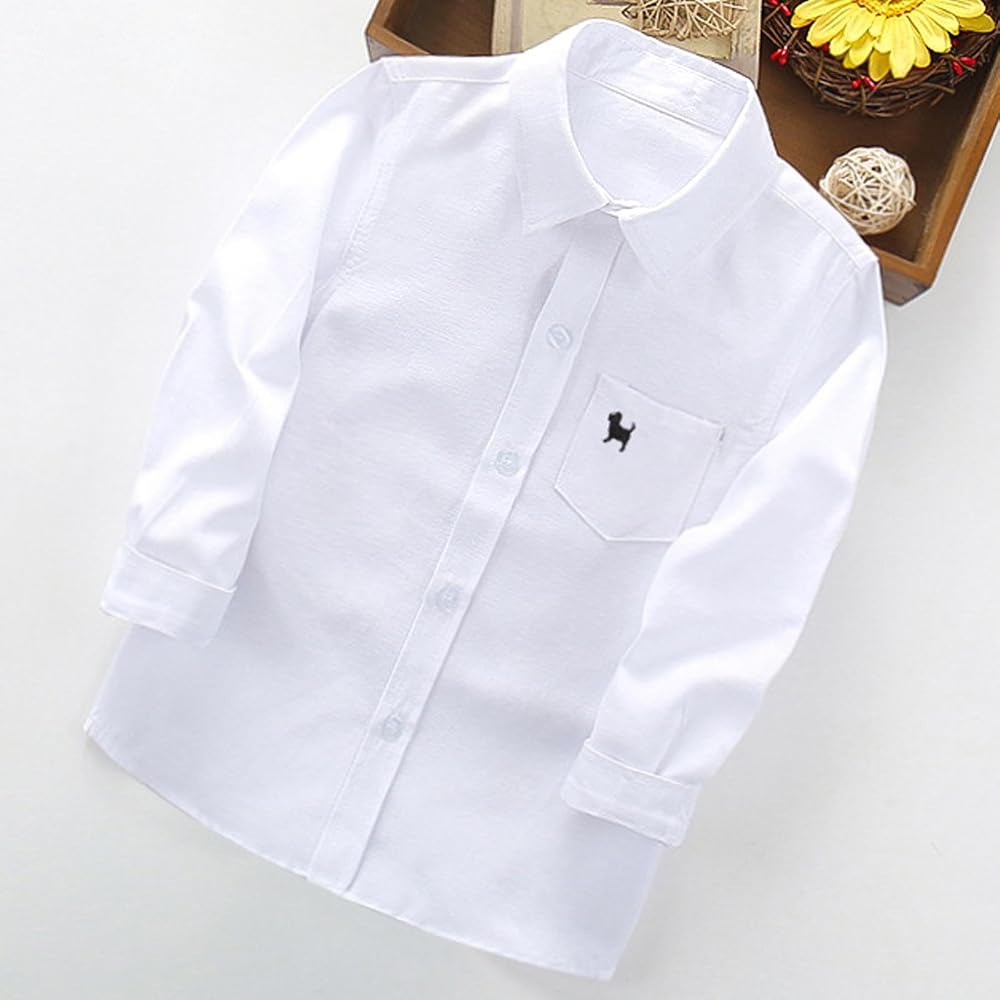 Zhen Zhai Xiong Boys White Long Sleeve Shirt 