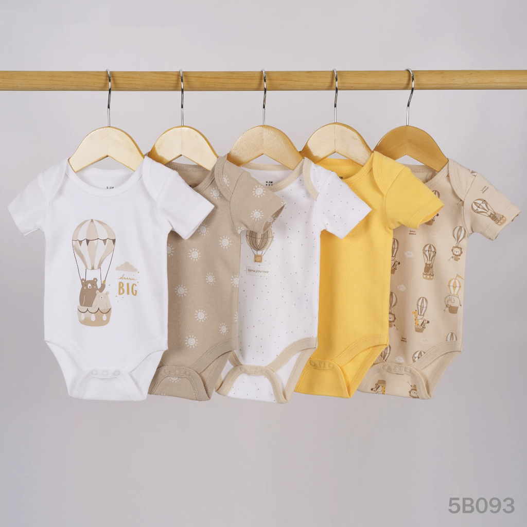 Sunnozy 5pcs Set Boy's Short Sleeves Bodysuit  