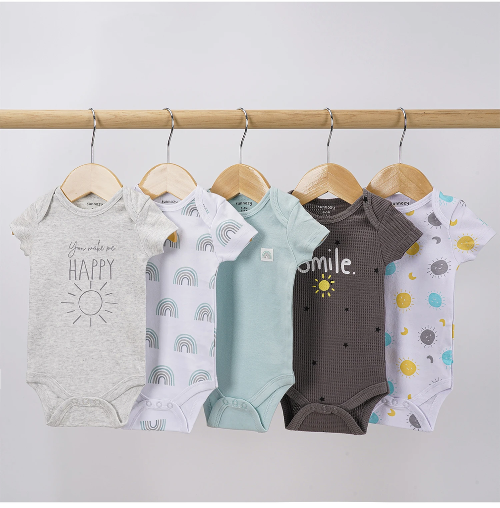Sunnozy 5pcs Set Boy's Short Sleeves Bodysuit  