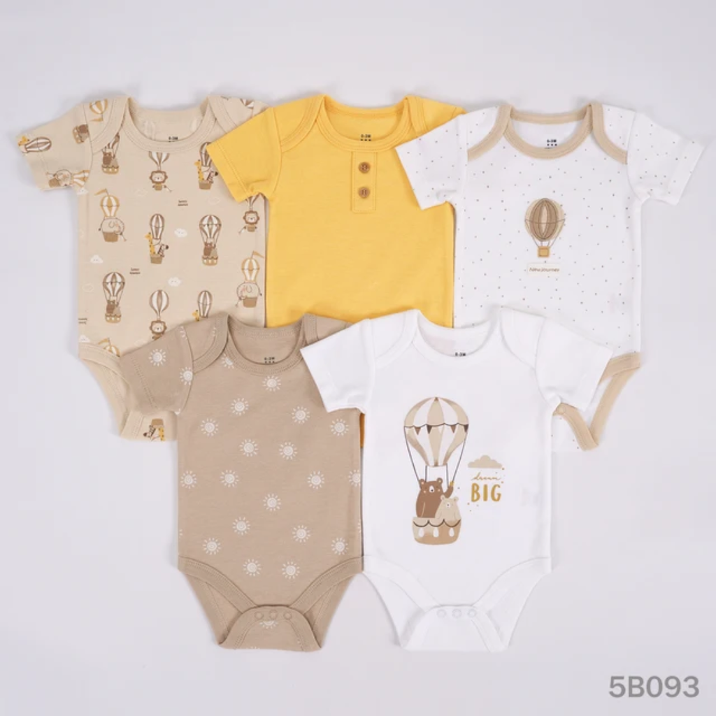 Sunnozy 5pcs Set Boy's Short Sleeves Bodysuit  