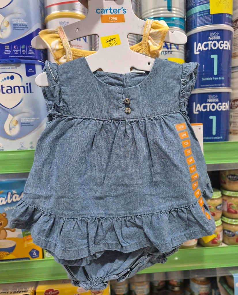 Carters Denim Dress With Shorts & Yellow Vest 