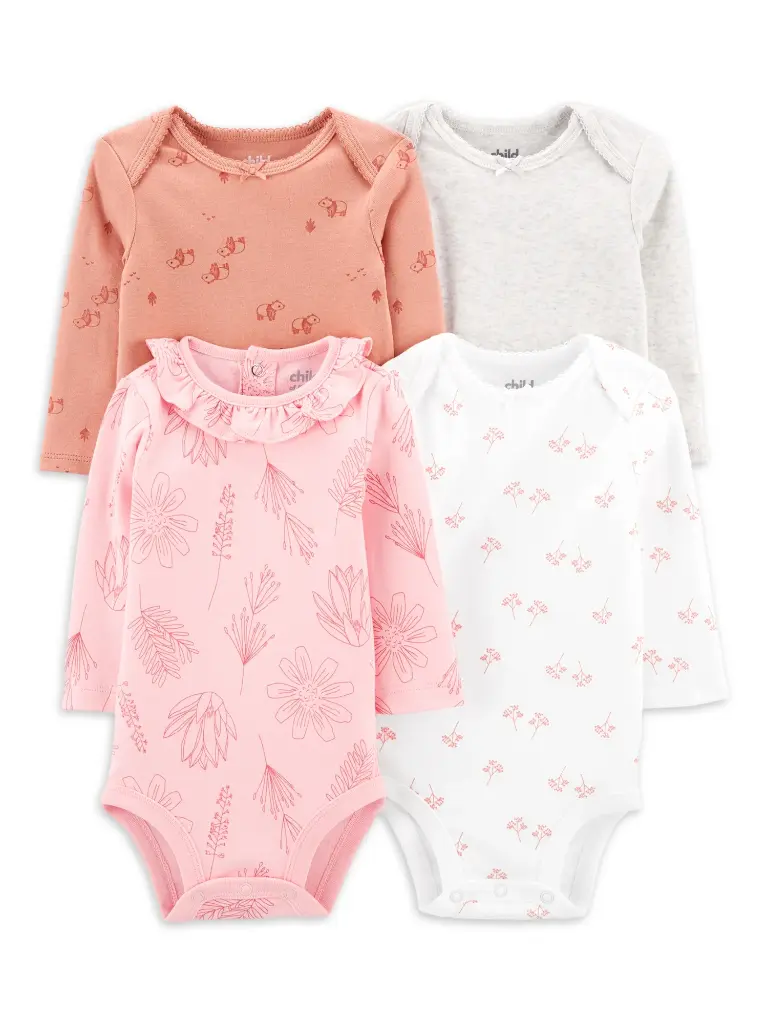 Carters Girls 4Pc Long Sleeves Bodysuits