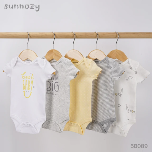 Sunnozy 5pcs Set Girls Bodysuit Short Sleeves