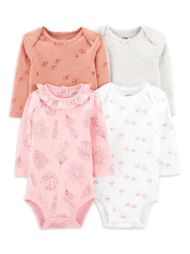 Carters Girls 4Pc Long Sleeves Bodysuits