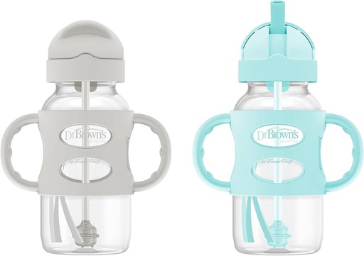 Dr Brown Wide-Neck Straw  Bottles With Silicon Handle 